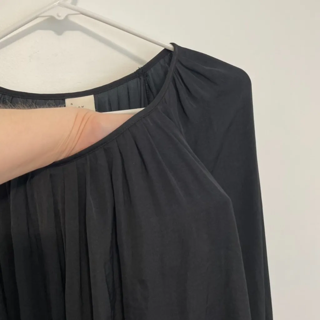 NEW NWT A NEW DAY Balloon Long Sleeve Femme Popover Shirt Solid Black Crepe Work - Image 8