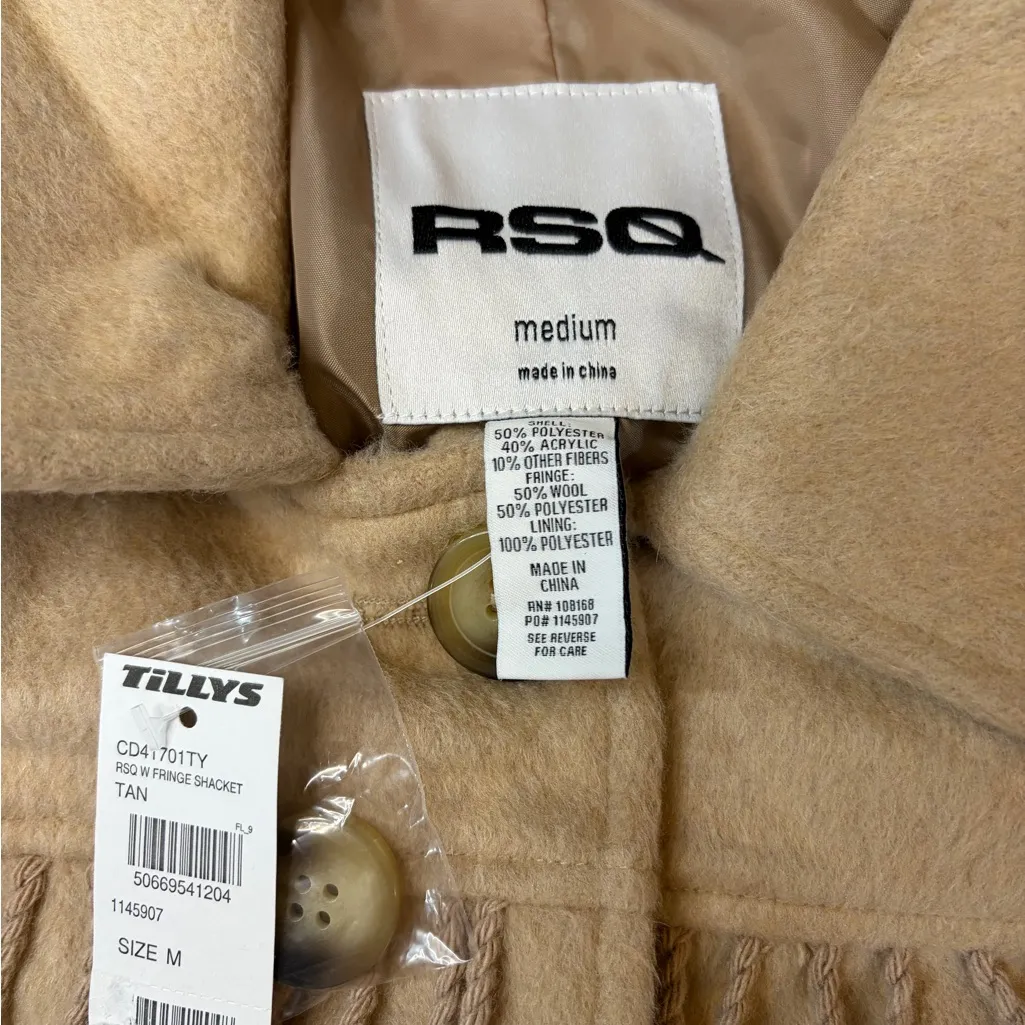 RSQ Tan Women's Teddy Jacket with Fringe - Image 5