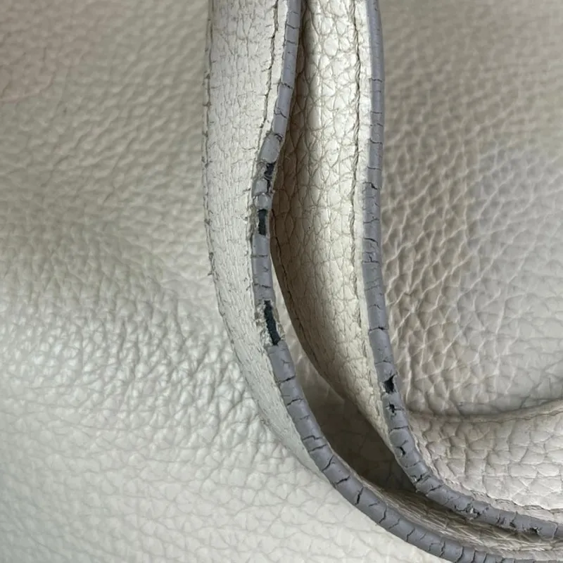 Cuyana Small Easy Tote Beige Pebbled Leather 14" Laptop Handbag Shoulder Bag - Image 8