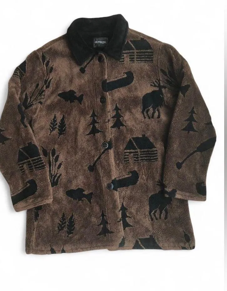 🧥 OUTBROOK Coat Jacket Fleece Lodge Western Winter Women’s Size L. Brown Size L - Image 1