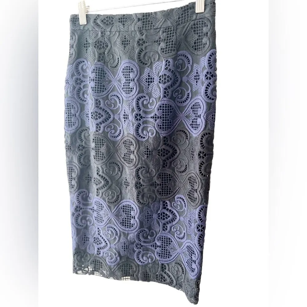 A.L.C Black Blue Embroidered Indian Silk Pencil Skirt Size 0 - Image 4