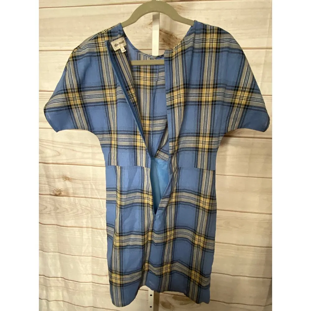 New After Market Women's Small Blue Cotton Faux Wrap Short Sleeve Mini Dress - Image 4