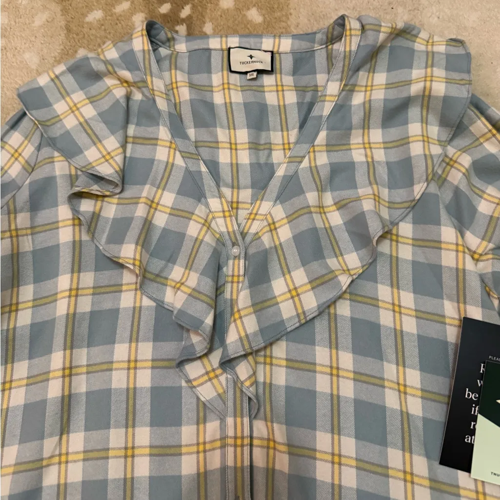 Tuckernuck NWT Blue V Neck Ruffle Eileen Button down women’s size XXL - Image 6