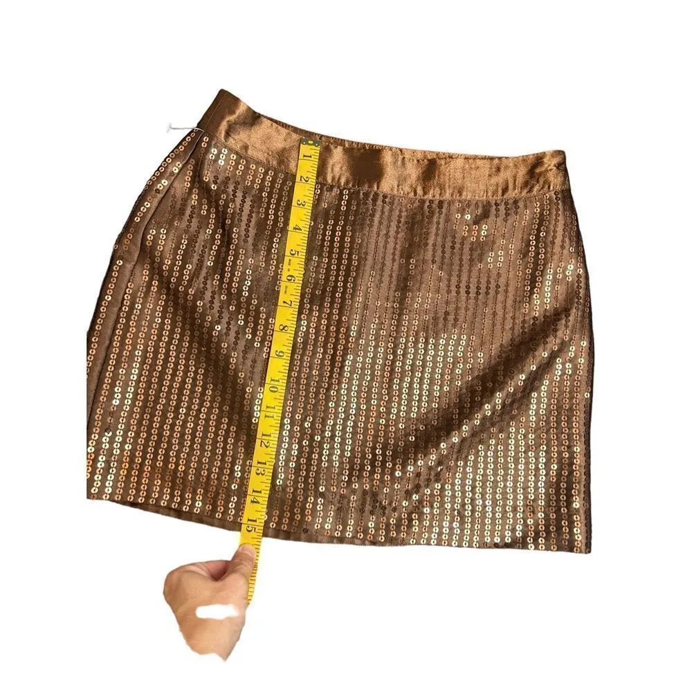 GAP Brown Sequin Mini Skirt Size 4 Side Zipper Short Disco - Image 6