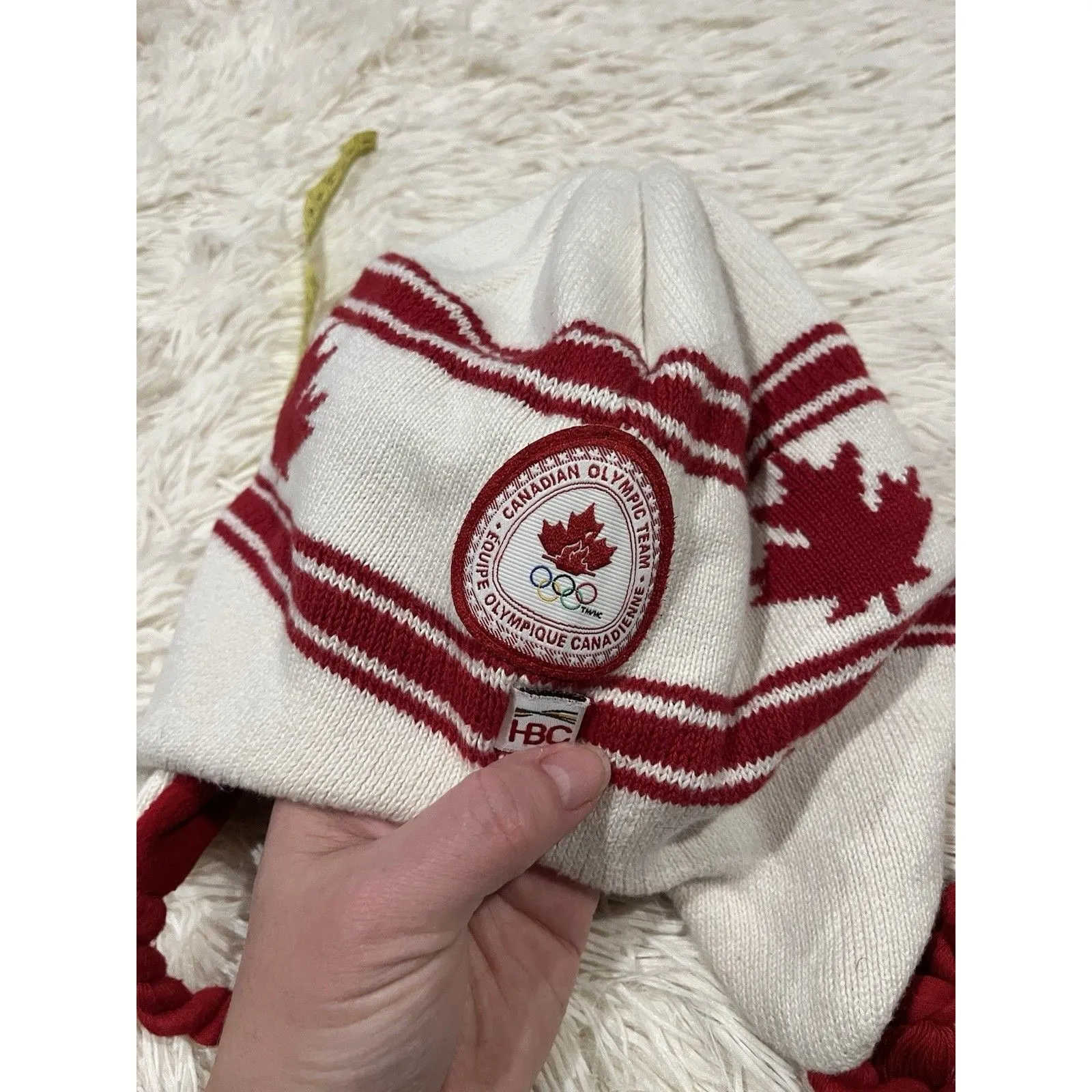 HBC Canada Olympics Toque Beanie Hat Adult One Size Torino 2006 Red Tassels - Image 3