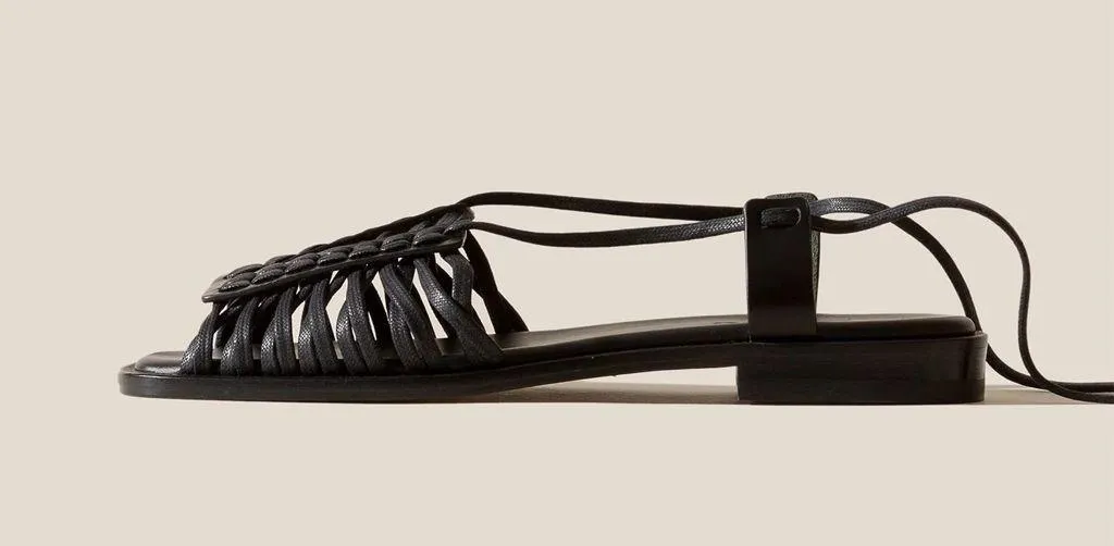 NWT Hereu Women's Consell Ankle Tie Calf Leather Sandal Black Size EU 41 US 10.5 - Image 5