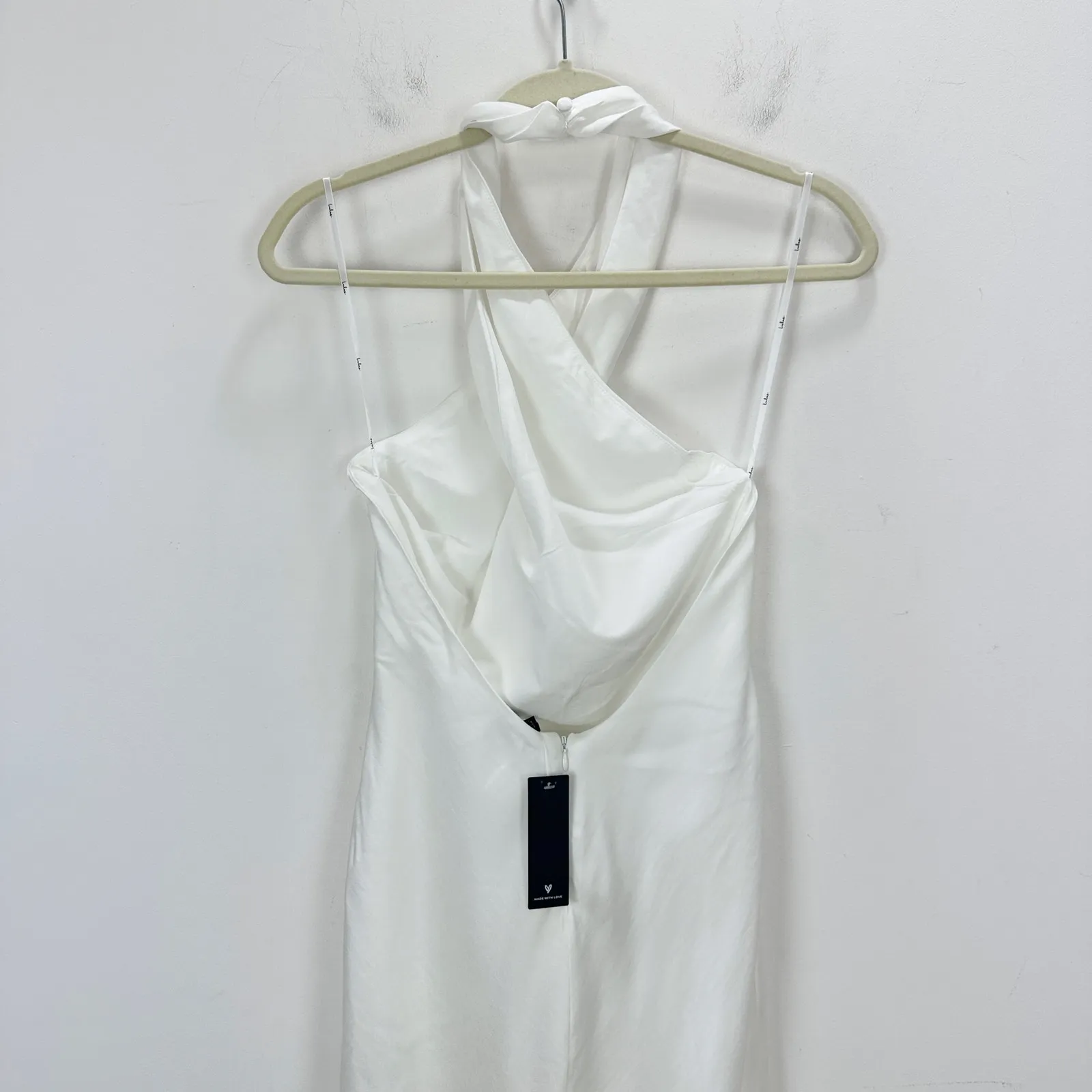 Lulus Beyond Classy White Satin Halter Midi Dress Wedding Bridal Medium NWT - Image 10