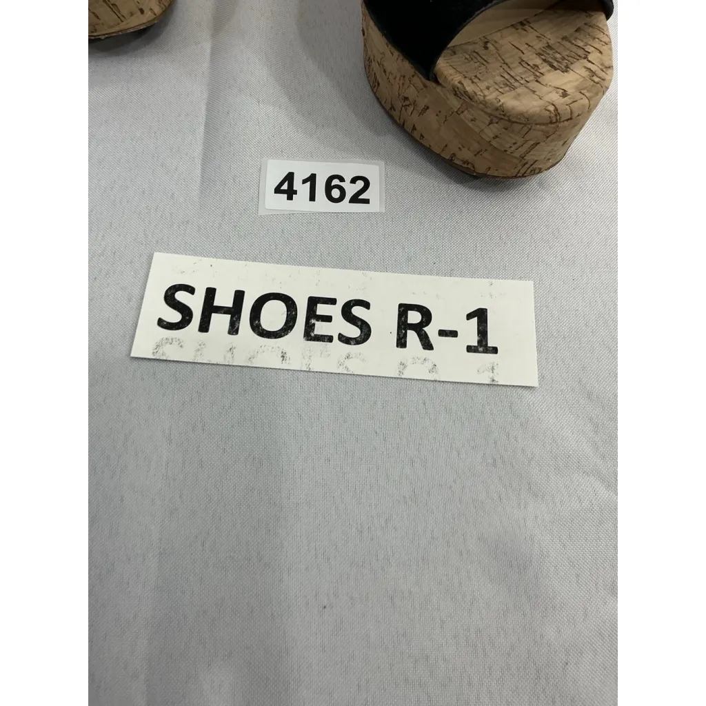 Womans Steve Madden Jess Cork Wedge Sandals 5.5 M Black Strappy Open Toe Straps - Image 8