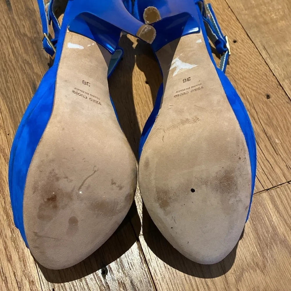 Havi Elle Rare Luxury Cobalt Blue Platform Suede PeepToe Made in Italy Heels 7.5 - Image 8