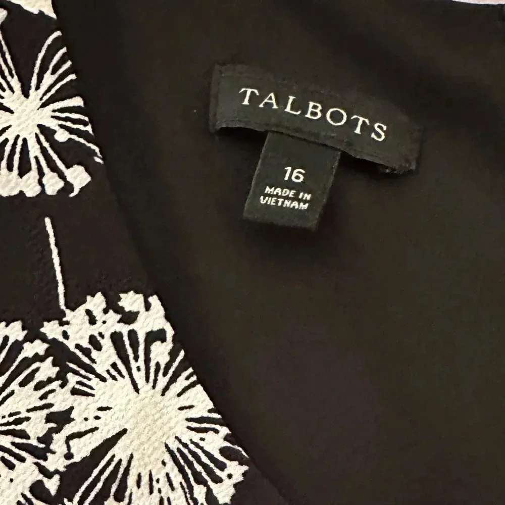 Talbots dandelion print midi dress black white business casual ruffles size 16 - Image 2