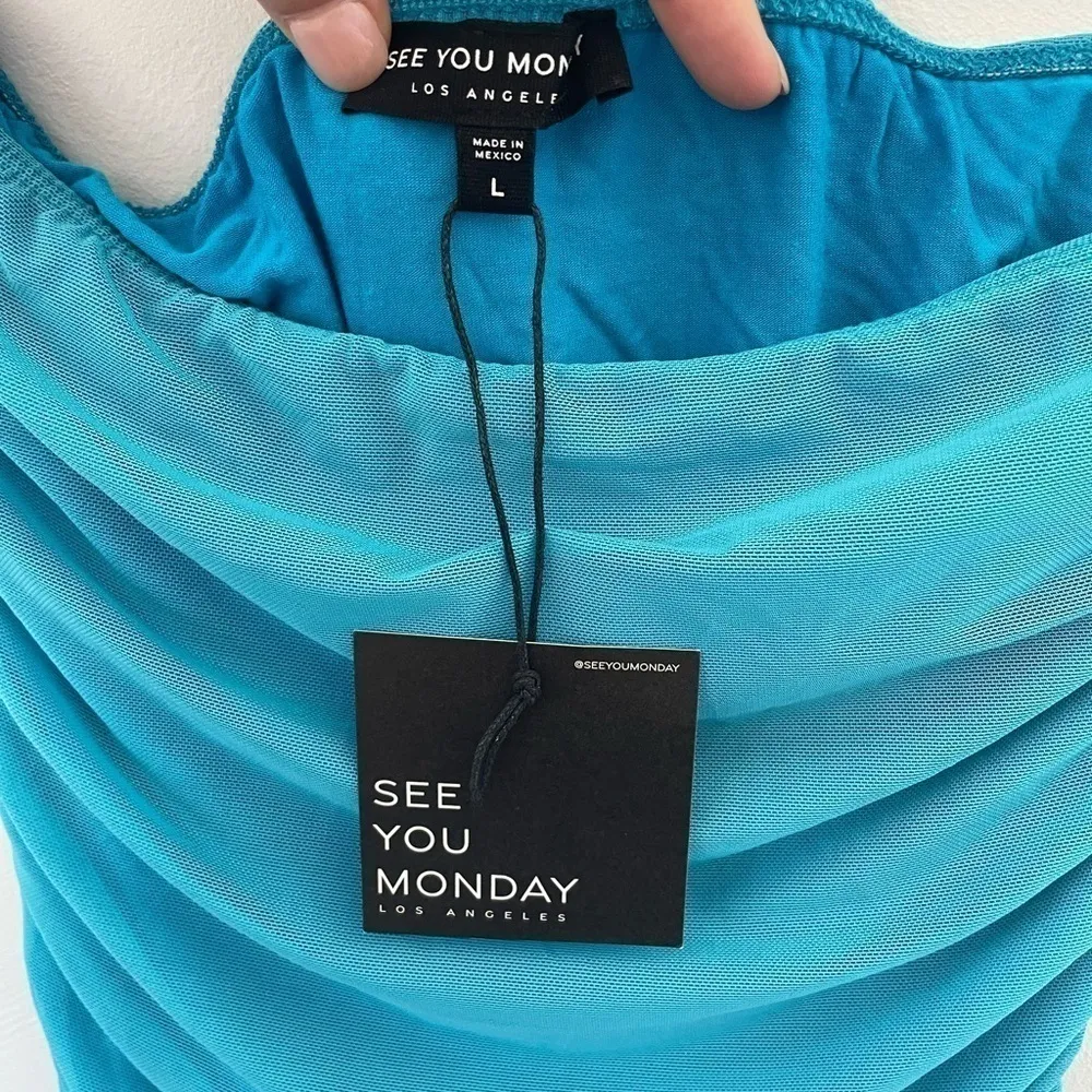 See You Monday Los Angeles Blue Form Fitted strapless dress size large NWT - Image 2