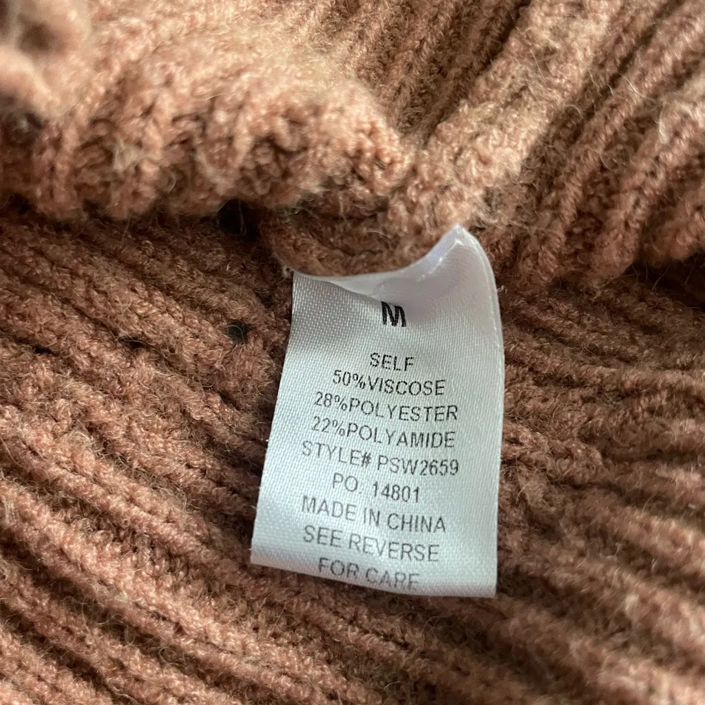 Polagram Chunky Camel Mock Neck Sweater - Diamond Cable Knit - Image 8