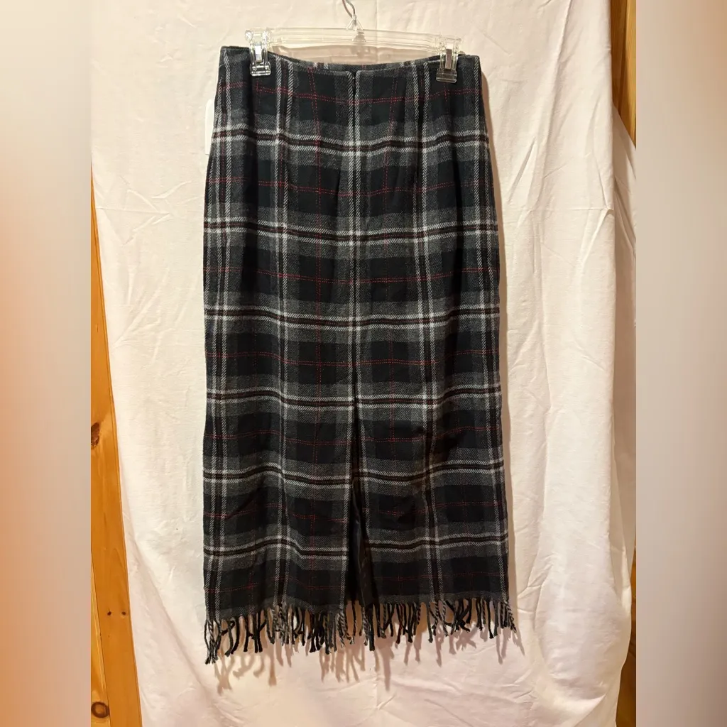 Worthington wool blend plaid maxi skirt with fringe women’s 10 NWT - Image 2