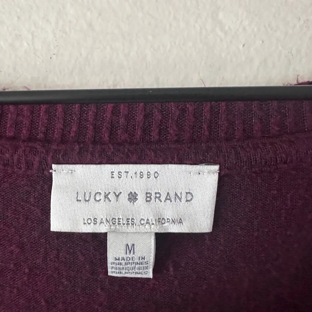 Lucky Brand V-Neck Longline Sweater Burgundy Plum Medium | Holiday Cozy - Image 5