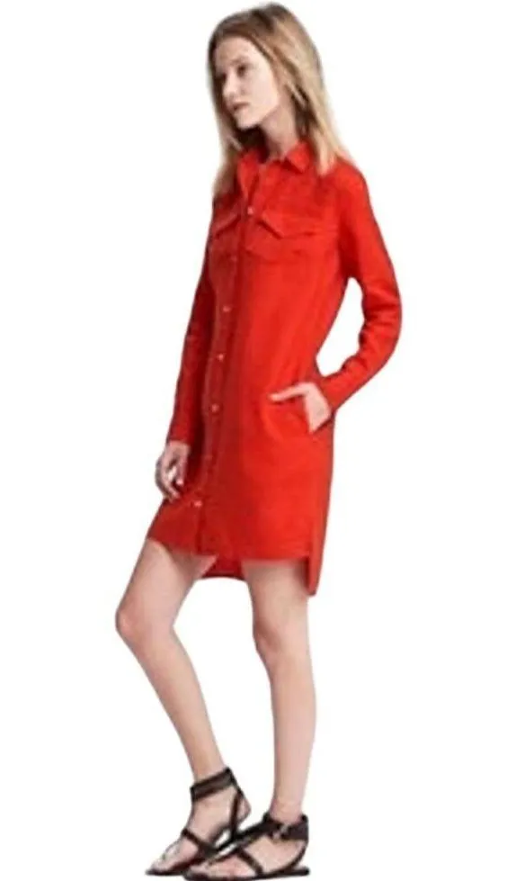 BANANA REPUBLIC Alexi Linen Shirt Dress Button Front Collared Red Orange Size 8 - Image 11