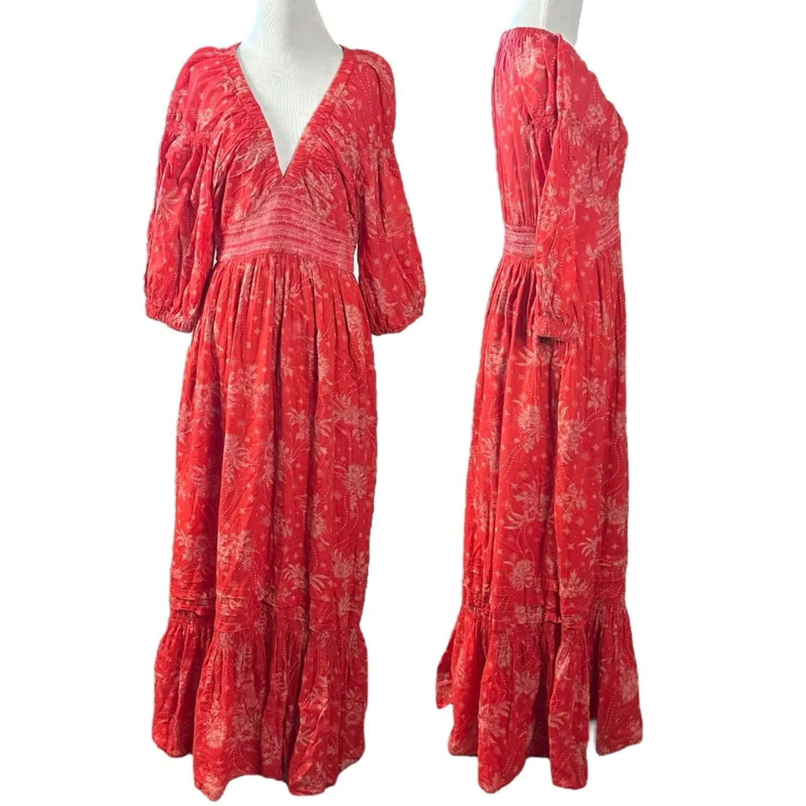 Free People Golden Hour Maxi Dress Cherry Red XL Bohemian Gypsy Retro 70s - Image 8
