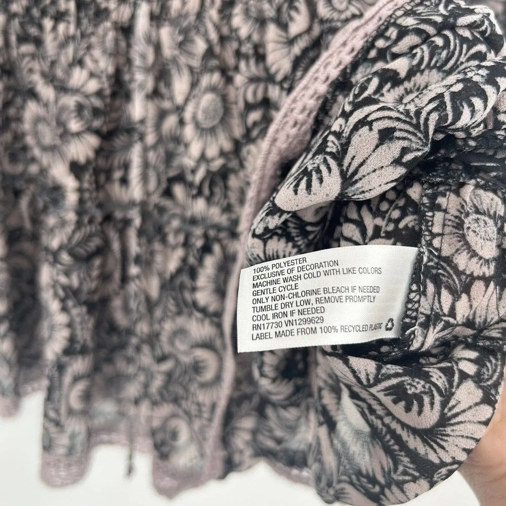 Knox Rose Boho Floral Lace Up Top Black Pink Long Balloon Sleeves Crochet XS - Image 9