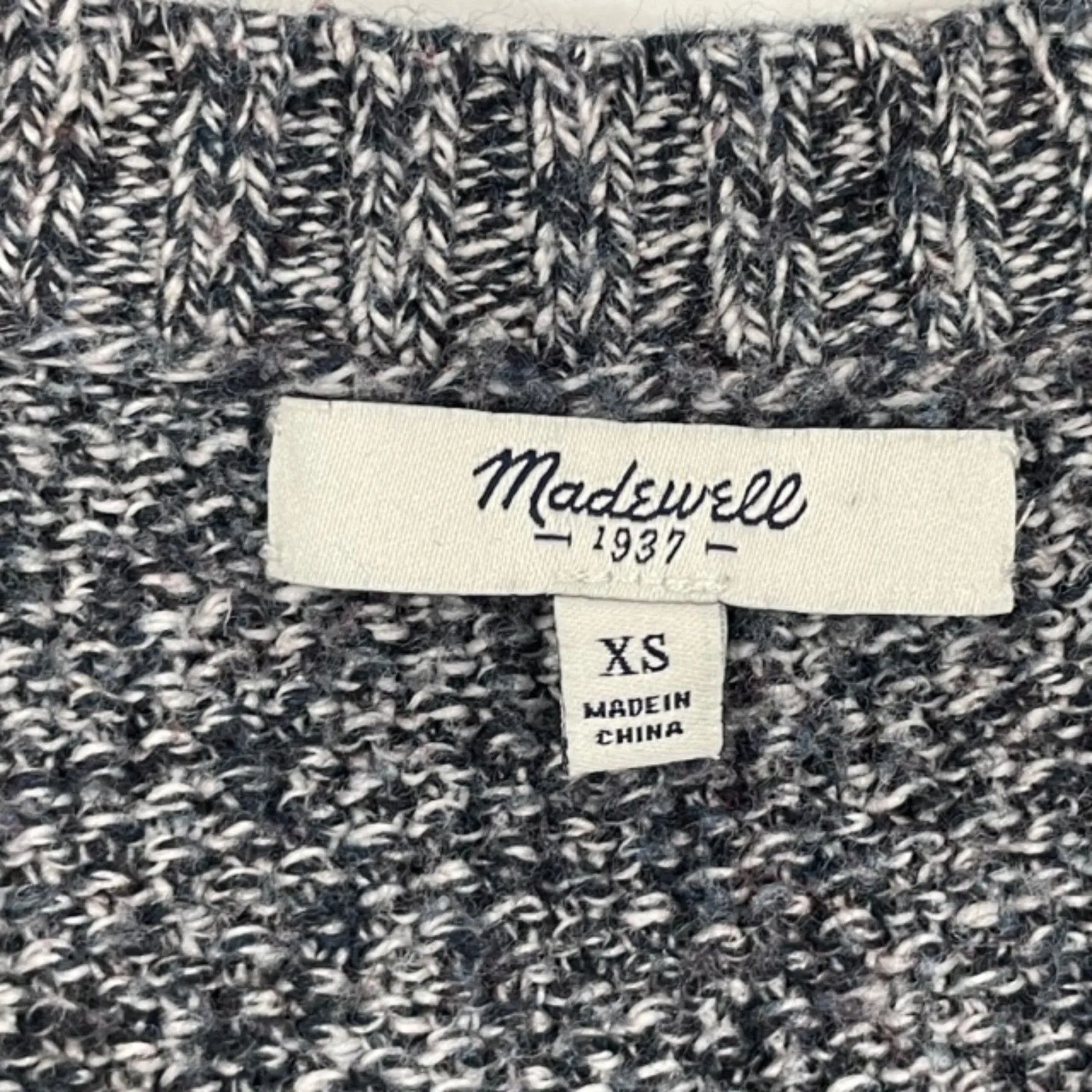 Madewell Patternstorm Black Marled Cable Knit Striped Crewneck Sweater‎ Size XS - Image 5