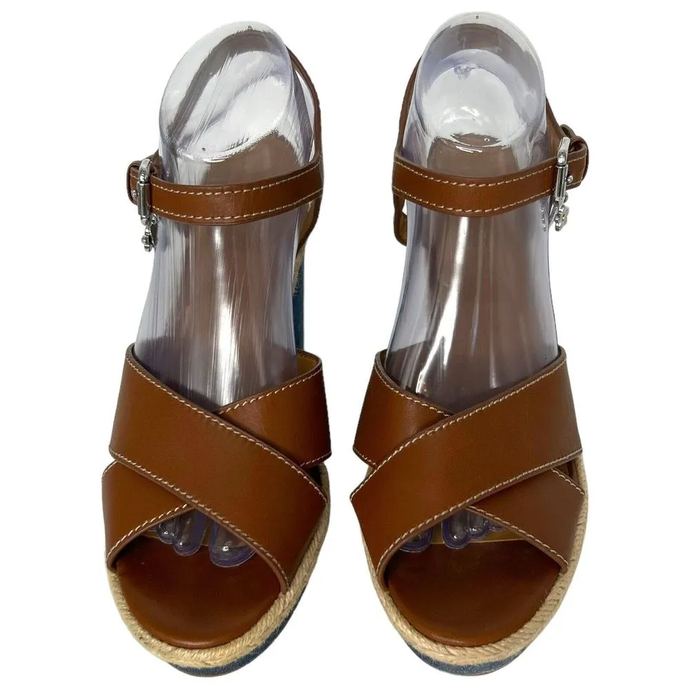 COACH Eaton Sandals Women's Wedges Platform Shoes Heels Size 8.5 Leather Denim - Image 7