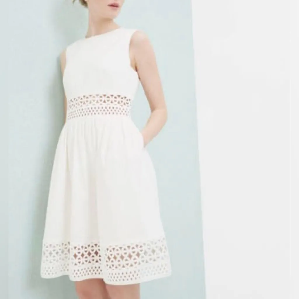 NEW Ted Baker London Dayzey white A-Line Sleeveless lace Panel Fit Midi dress 2 - Image 2