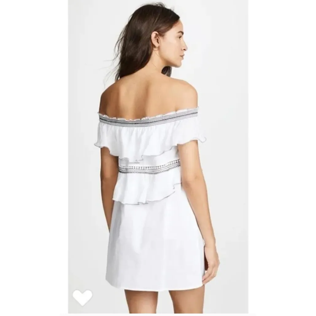 Kisuii Bohemian Tiered Off Shoulder Cotton Mini Dress cottagecore beachwear‎ White - Image 2