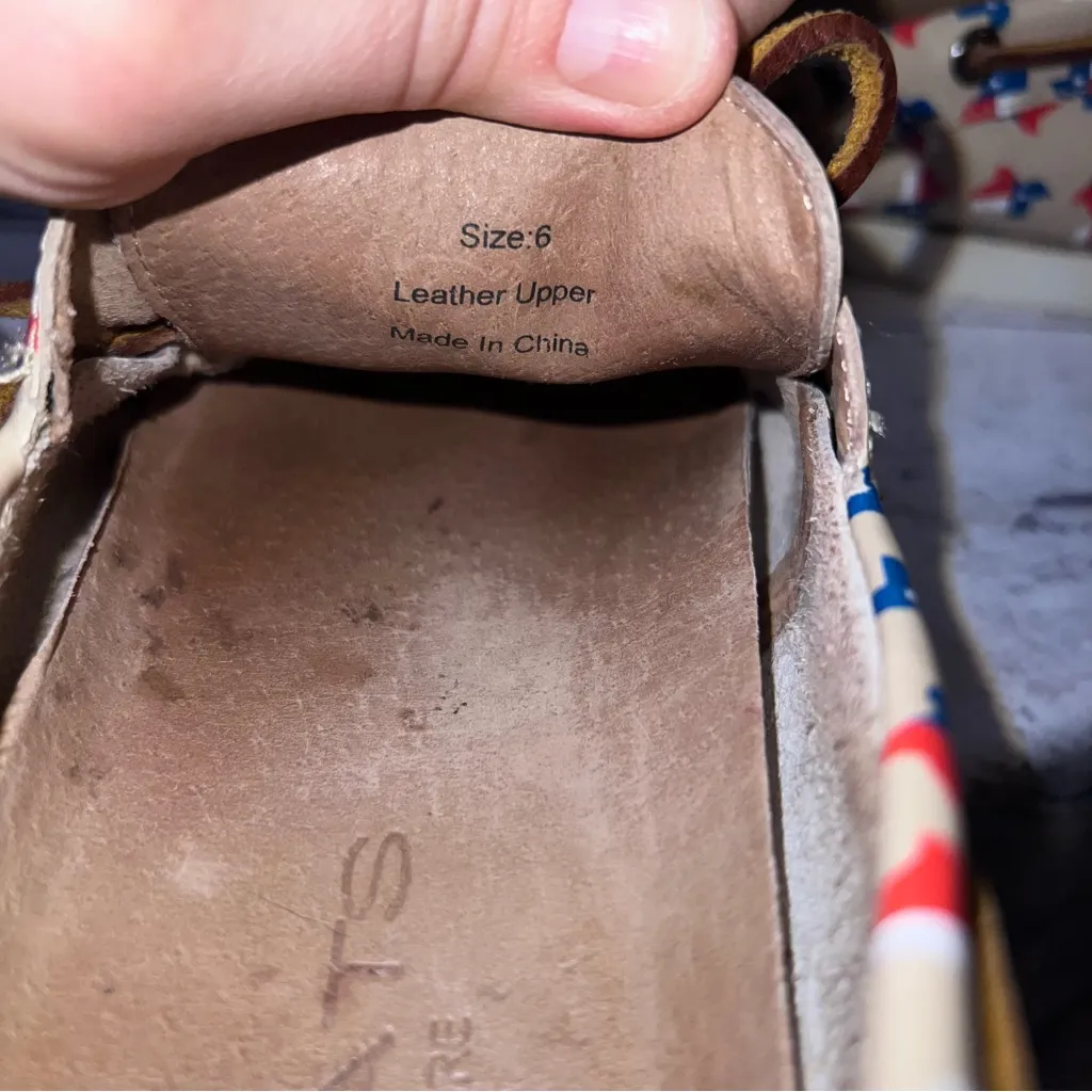 Froats The Lone Star Casual‎ Boat Shoes Leather Loafers Texas Flag Size 6 Red - Image 7