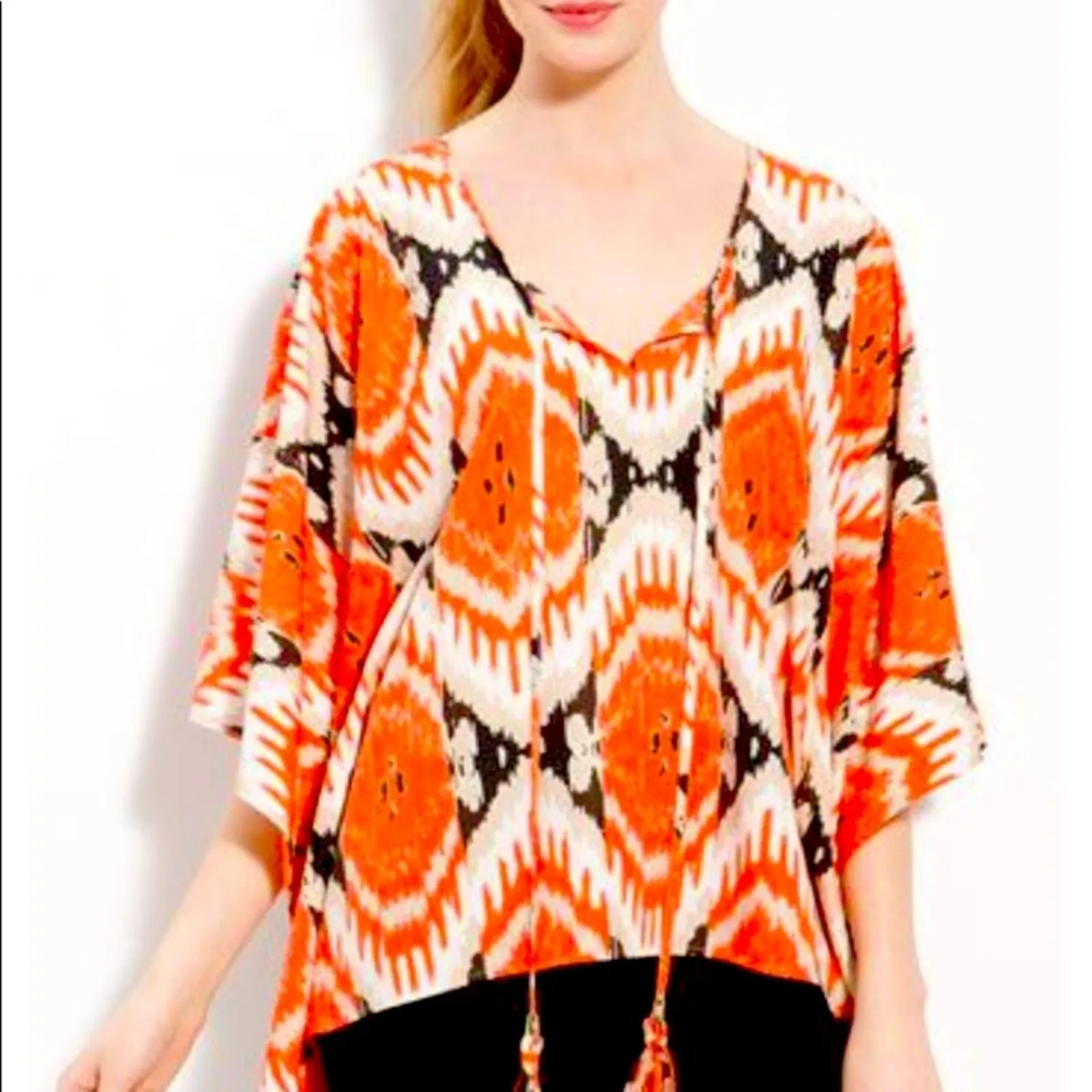 Vince Camuto Safari Tribal Caftan Top Medium Oversized Boho Scoop Neck - Image 17