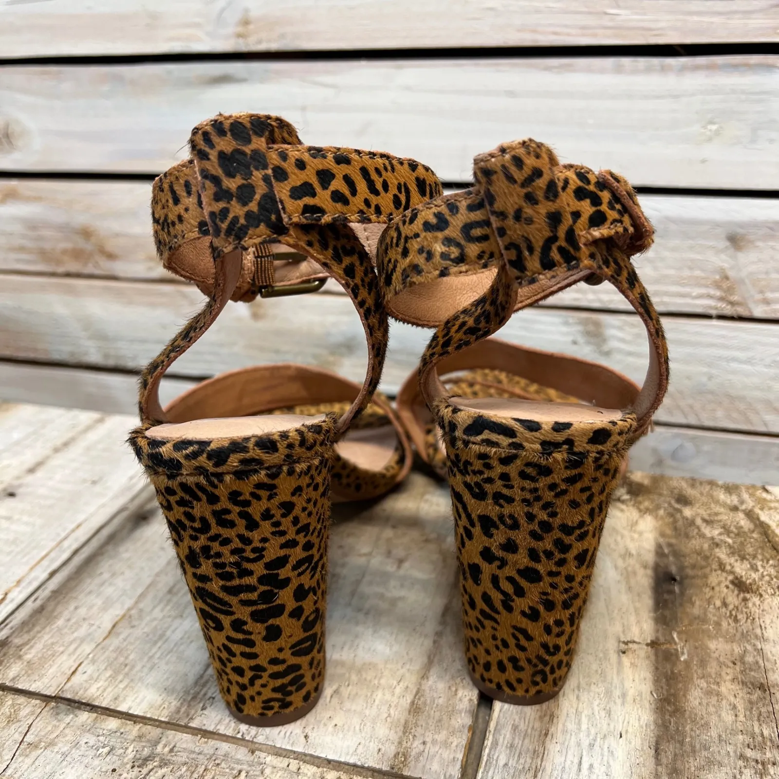 Madewell Liv Sandal Mini Leopard Calf Hair Strappy Block Heel Animal Print 9.5 - Image 4
