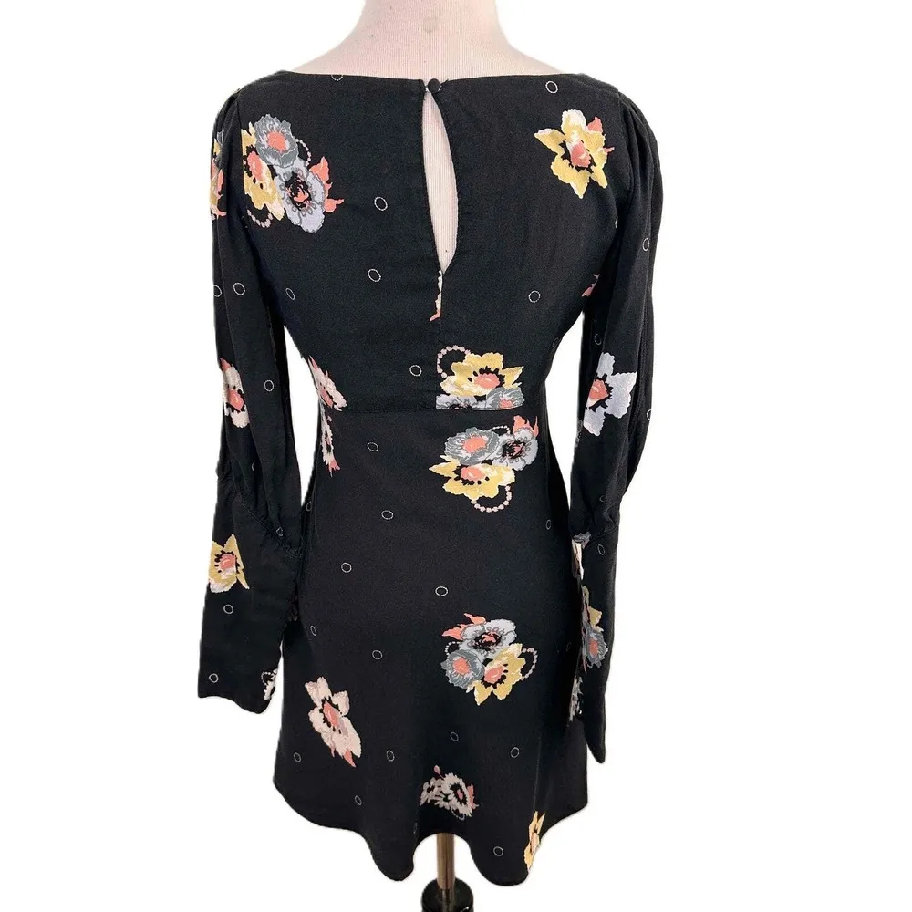Free People Black Floral Long Sleeves Sunshadows Open Sleeve Dress Size Small - Image 6