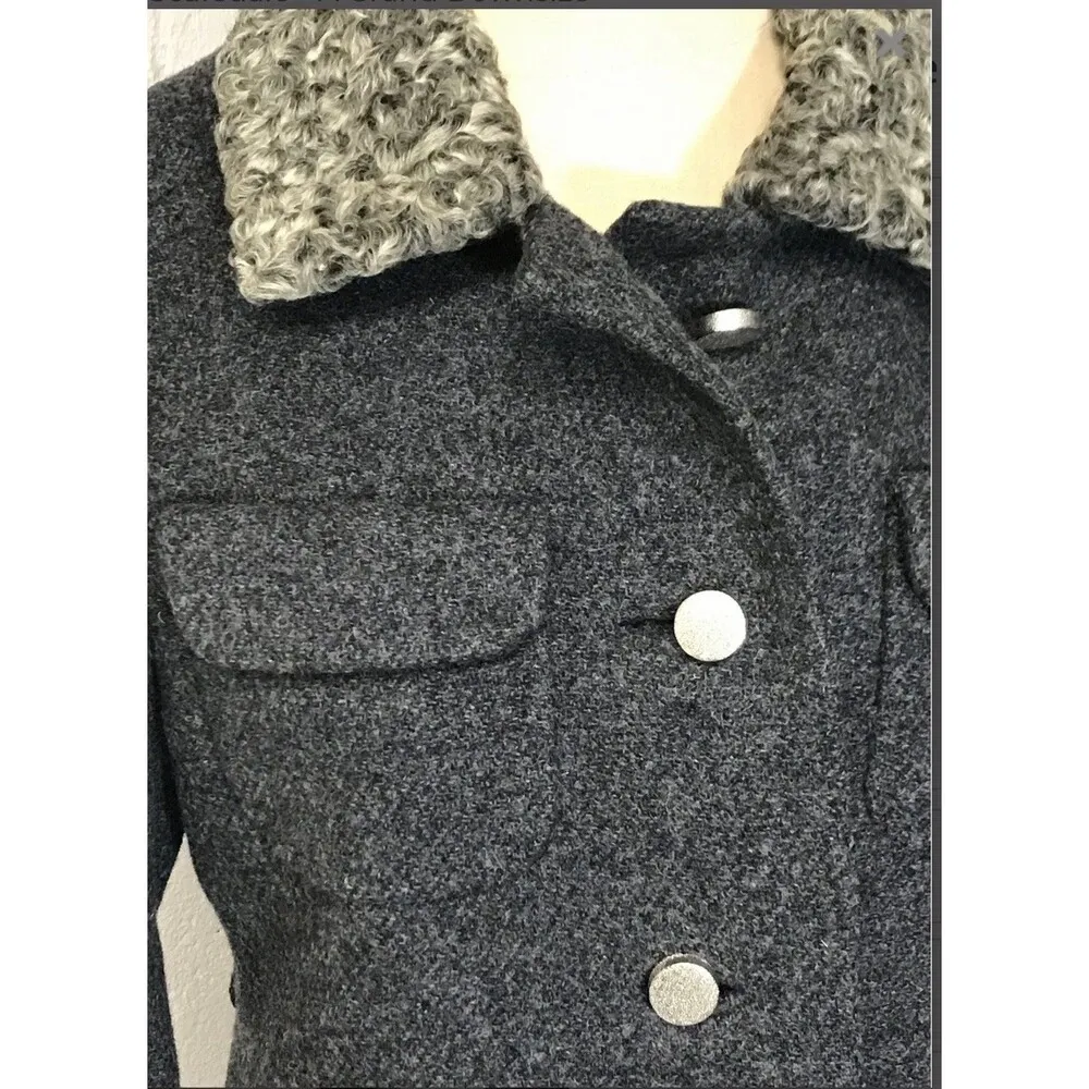 Vintage 1960 Wool And Curly Lamb Fur Coat  Size XS  Fully Lined, Union Made USA - Image 6