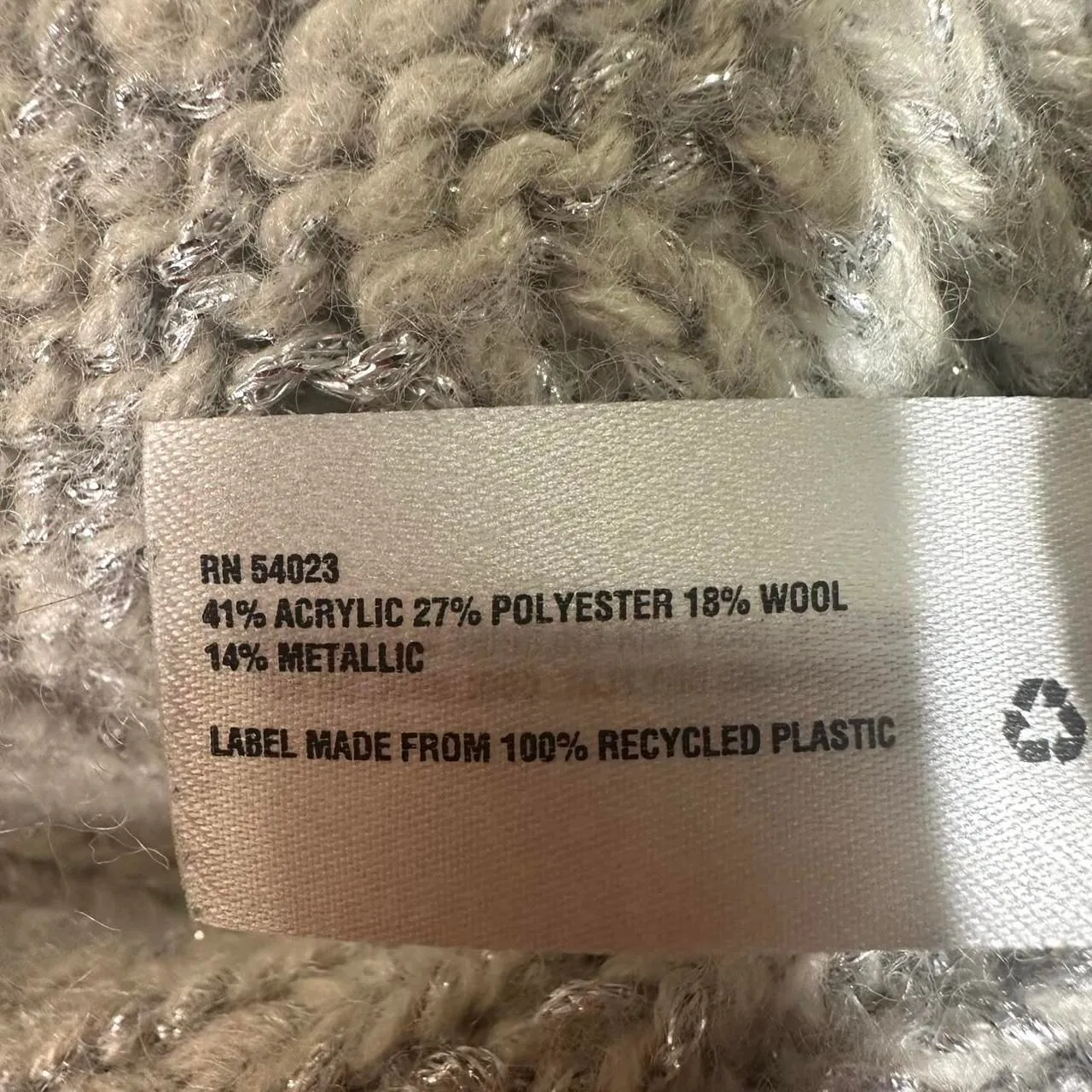 GAP MATERNITY Wool Cream Silver Chunky Cable Knit‎ Fisherman Sweater Womens M - Image 5