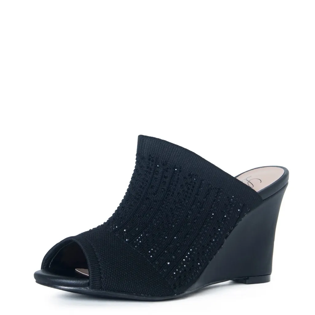 Lauren Lorraine Martha Black Wedge Heels Womens 6.5 Peep Toe Slip On Mule - Image 2