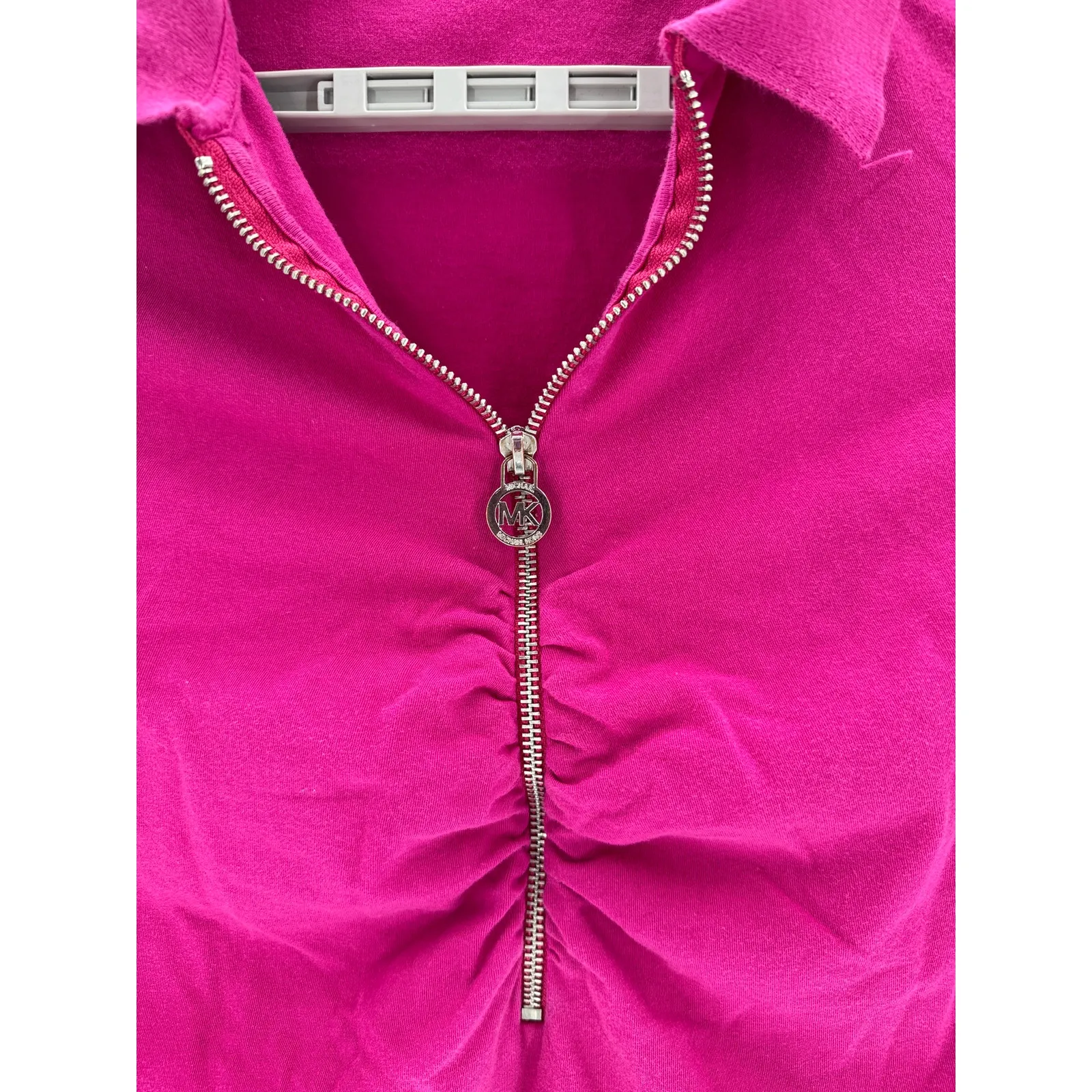 Michael Kors half-zip polo shirt bright pink size 3X ruched bust silver zipper - Image 6