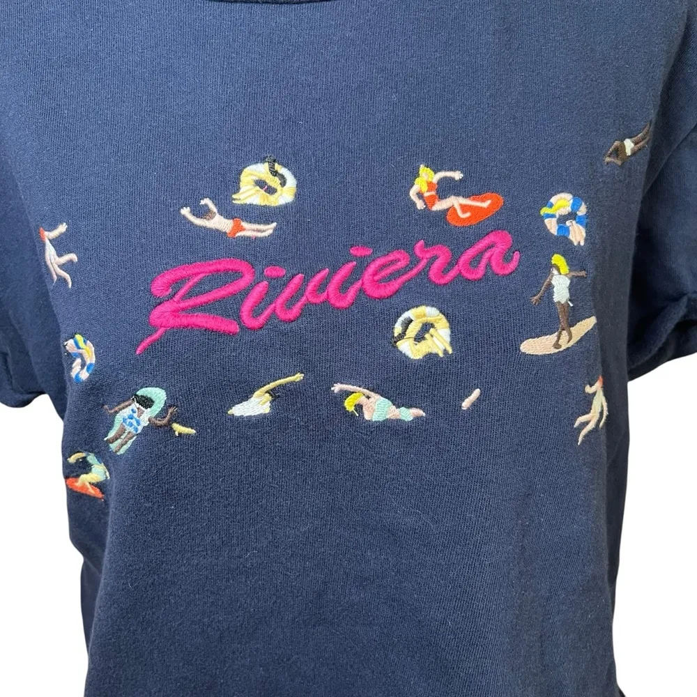 Maeve Anthropologie Beach Embroidered Sweatshirt Tee Riviera Cotton Shirt Sz XS - Image 3