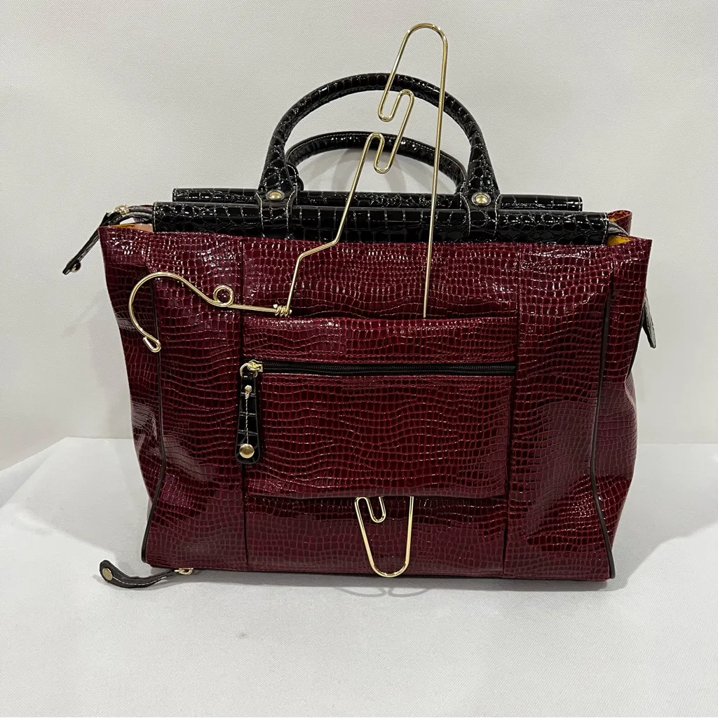 Samantha Brown Burgundy Brown Glazed Croc Embossed Travel Tote Bag Carry - Image 4