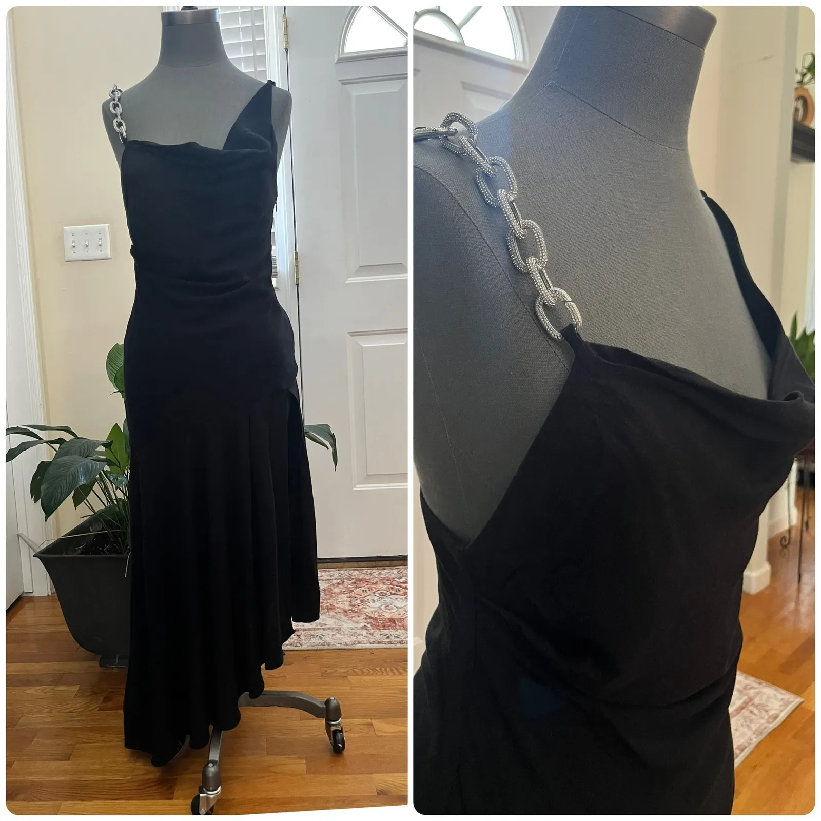 Giuseppe Di Morabito Asymmetric Hem Side High Slit Rhinestone Strap Dress 00 Black - Image 2