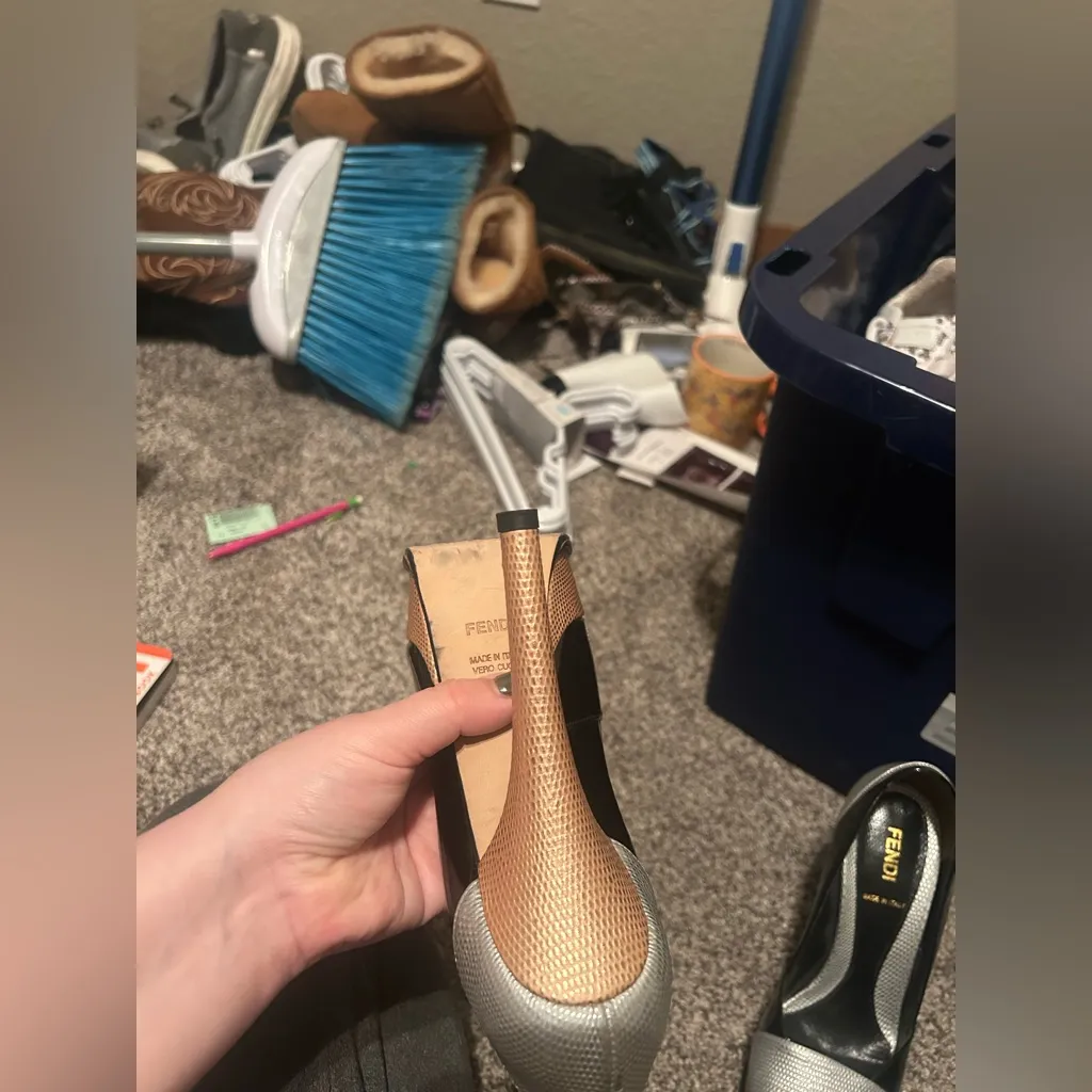 Fendi  Tri Color Peep Toe Pumps - Image 8