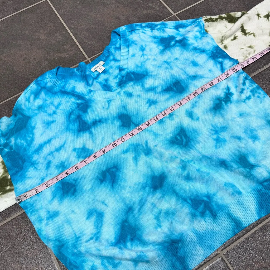 Sundance Summer Skies Long Sleeve Knit V-Neck Tie Dye Sweater Blue Green XL - Image 8