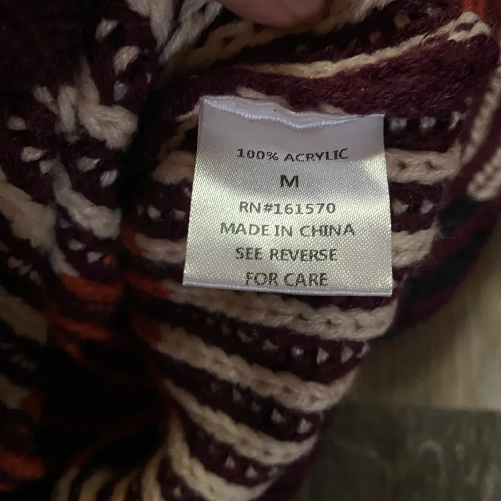 Haptics Multicolor Striped Chunky‎ Knit Oversized Crew Neck Sweater Medium Retro Red - Image 5