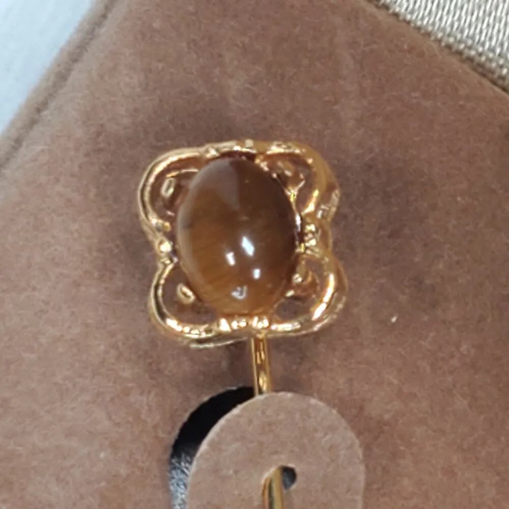 Vtg Empress Genuine Tiger Eye Stone Tie Stick Pin in Original Box Gold Tone - Image 2