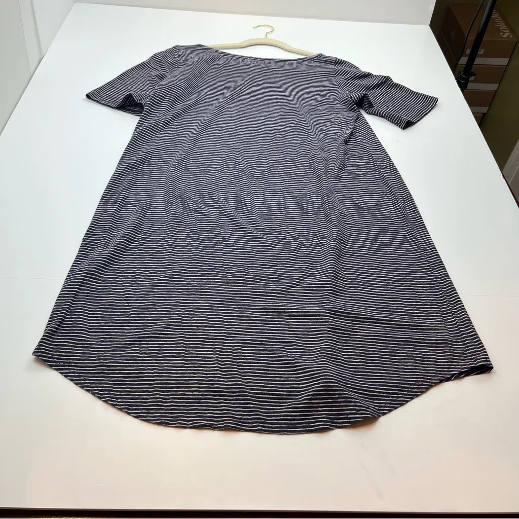 Eileen Fisher Salt Lake Dress Womens Small Hemp Blend Navy Blue White Striped‎ - Image 8