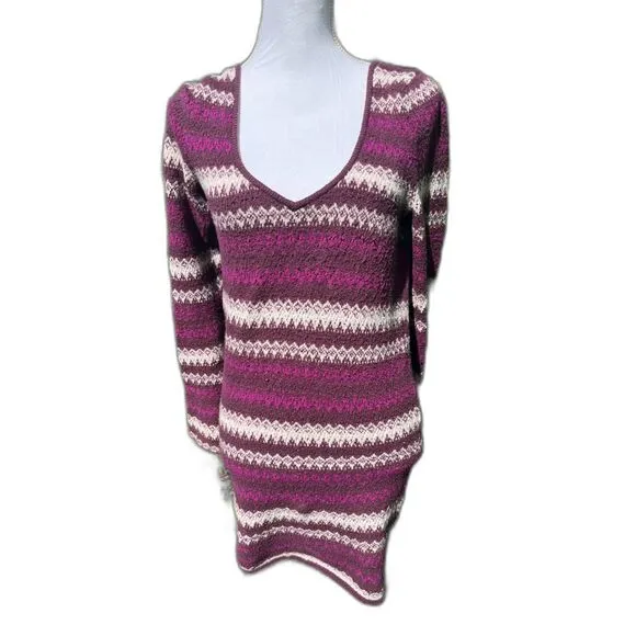 FREE PEOPLE Nordic Fair Isle Sweater Mini Dress Wool Blend Purple M Stretch - Image 2