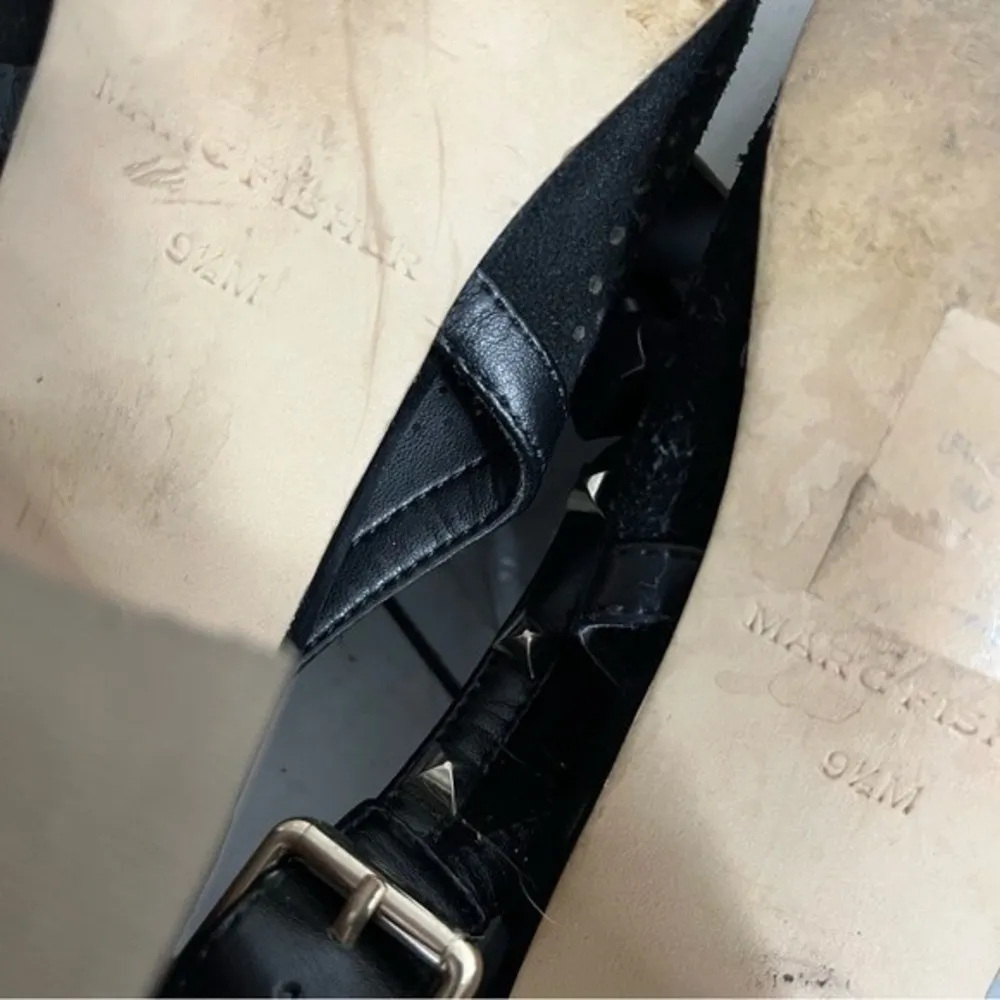 MARC FISHER Black Perforated Suede Stacked Block Heels Peep Toe Size 9.5 - Image 6