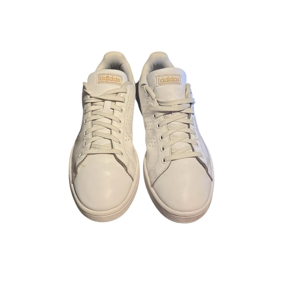 ADIDAS Womens(Sz 8)White Leather Cloudform  Gold trim Sneakers 29Y001 - Image 2