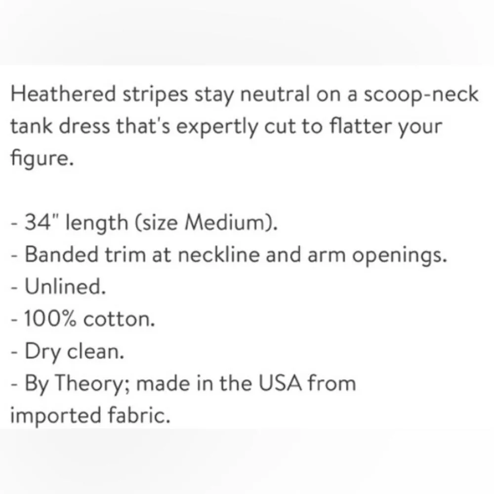 Theory Gallabrate Gray Stripe Lightweight Cotton knit Sleeveless Tank Dress M - Image 7