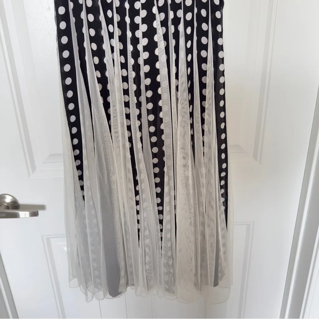 ASOS Black White Polka Dot Whimsical Fairy Round Neck Dress Size 4 NWT Flowy - Image 5