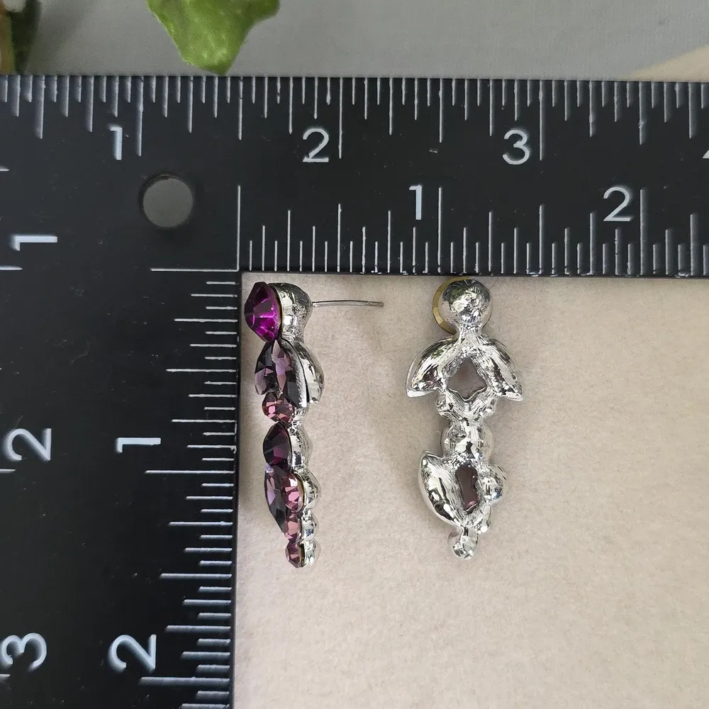 Statement Silver Purple and Pink Crystal Necklace and Earrings Set - Image 13