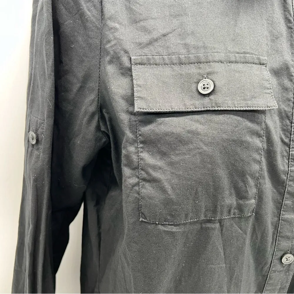 Jones of New York Signature Black Cotton Blouse w/Zebra Print Under the Collar-S - Image 4