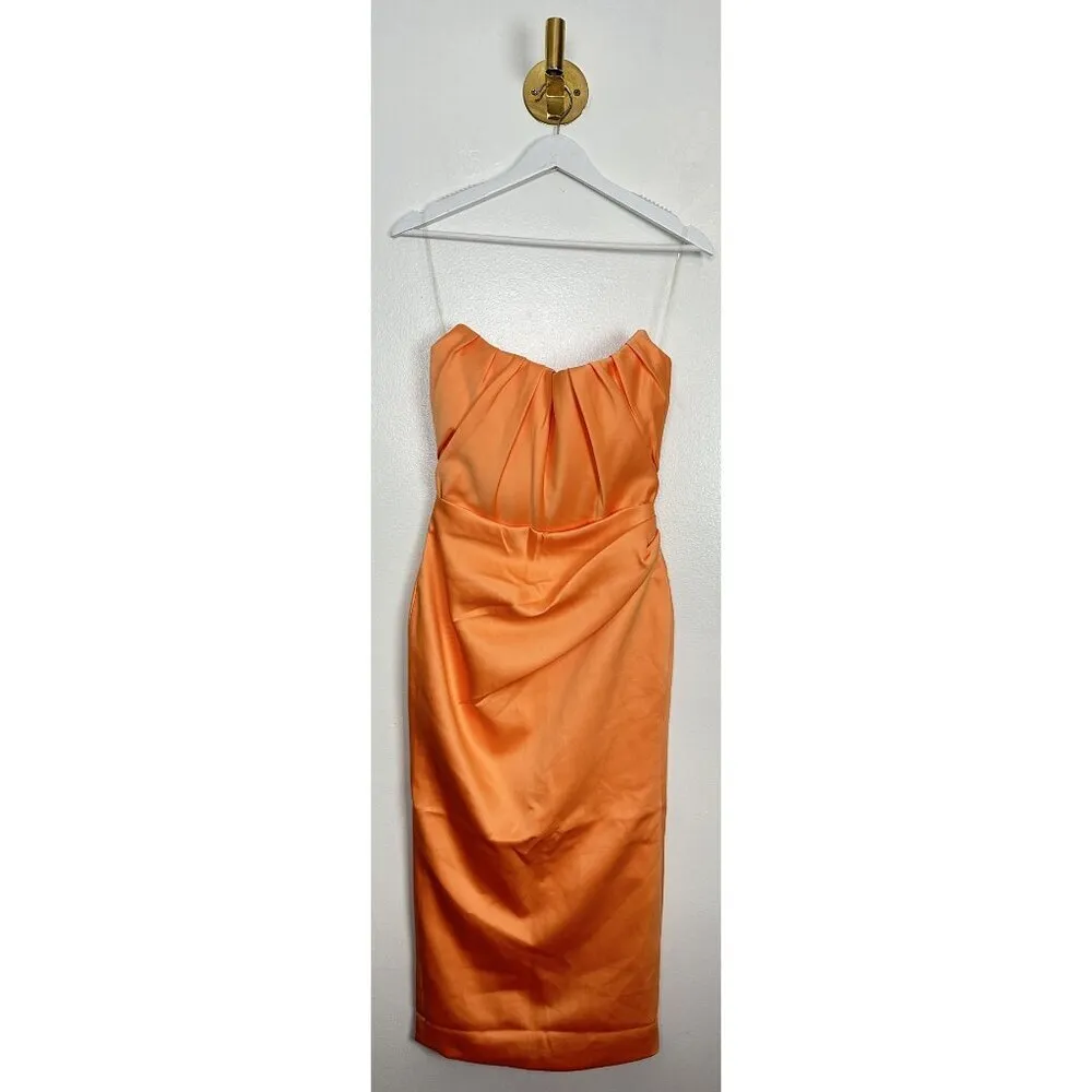 Alora Strapless Corset Midi Dress in Tangerine Size Small - Image 6