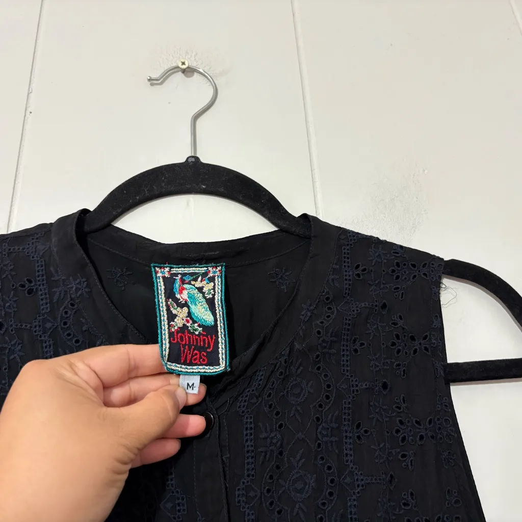 Johnny Was Sleeveless Embroidered Lace Eyelet Maxi Dress Black Size M - Image 7